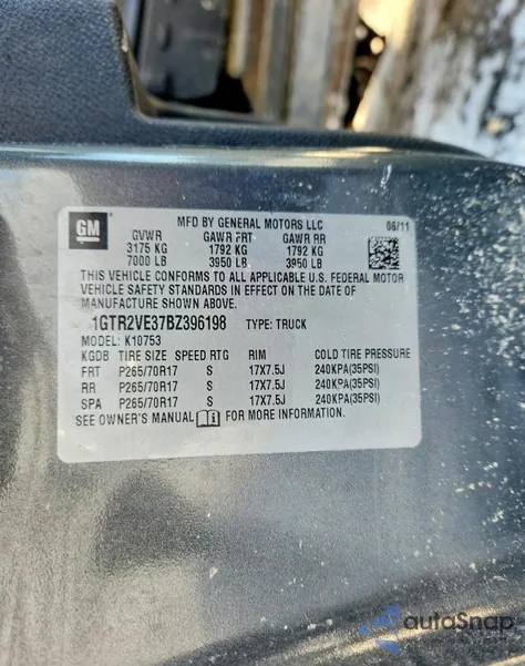 2011 GMC Sierra K1500 Sle z USA, uszkodzony, nr VIN 1GTR2VE37BZ396198